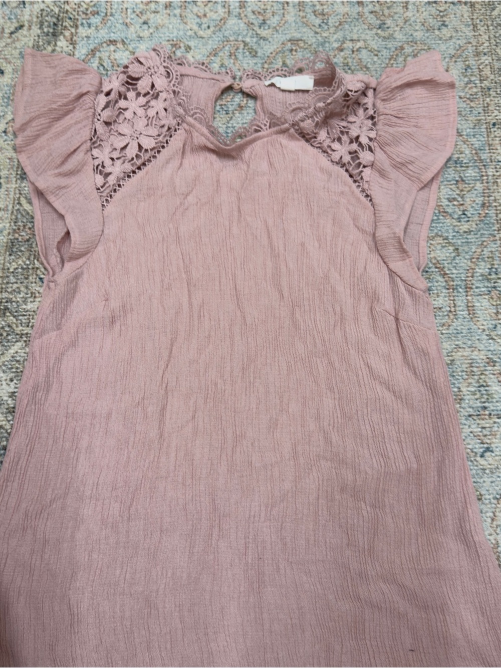 Mine Lace-Trim Pink ruffle Blouse- M